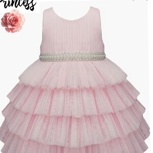 Diamond-Trim Pink Tiered Tulle Girls' Dress